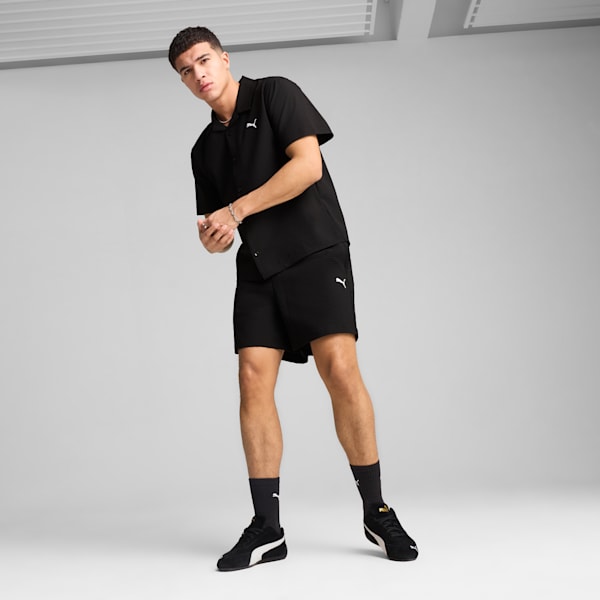 WARDROBE ESSENTIALS Men's Seersucker Relaxed 6" Shorts, PUMA Black, extralarge